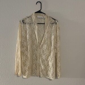 Envision  Studio Cream Lace Button-Down Blouse